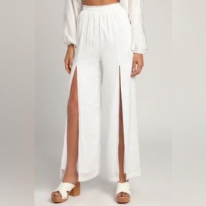 Lulus Celebrate the Sun Ivory Jacquard Slit-Leg Pants XS